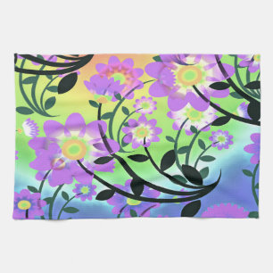 Abstract Multicolored Flowers Paars Theedoek