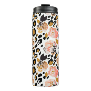Abstract naadloos bloempatroon: bloemen met zeb thermosbeker