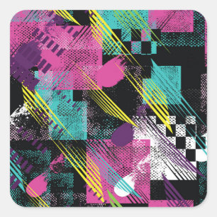 Abstract naadloos, meisjes jongens mode, kleurrijk vierkante sticker