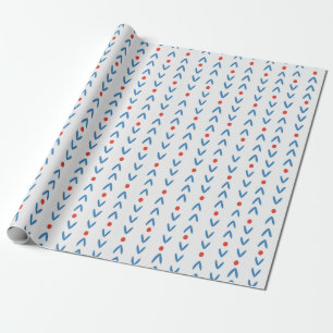 Abstract naadloos patroon in blauw en rood op crèm cadeaupapier