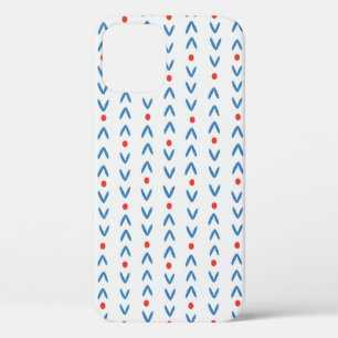 Abstract naadloos patroon in blauw en rood op crèm iPhone 12 hoesje