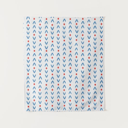 Abstract naadloos patroon in blauw en rood op crèm wandkleed (Voorkant)