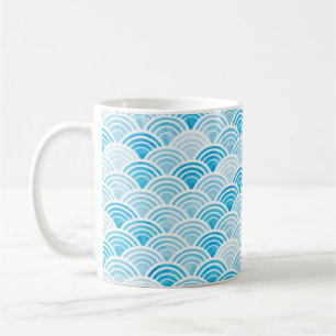 Abstract, naadloos patroon met blauw water koffiemok