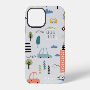 Abstract naadloos patroon met handgetekende stad d iPhone 12 hoesje