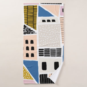 Abstract naadloos patroon met huizen met hand dr badhanddoek