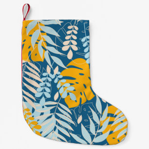 Abstract naadloos patroon met tropische bladeren e kleine kerstsok