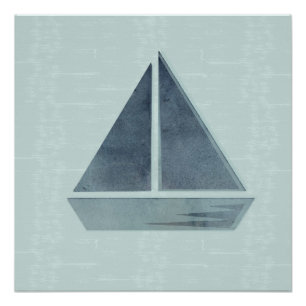 Abstract Nautical Sail Boat Mint Green Poster Perfect Poster
