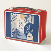 Abstract Navy Blue Boho Botanical Lunch Box (Dos)