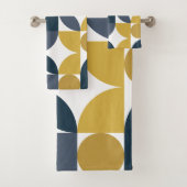 Abstract Navy Mustard geometrisch patroon Bad Handdoek (Insitu)