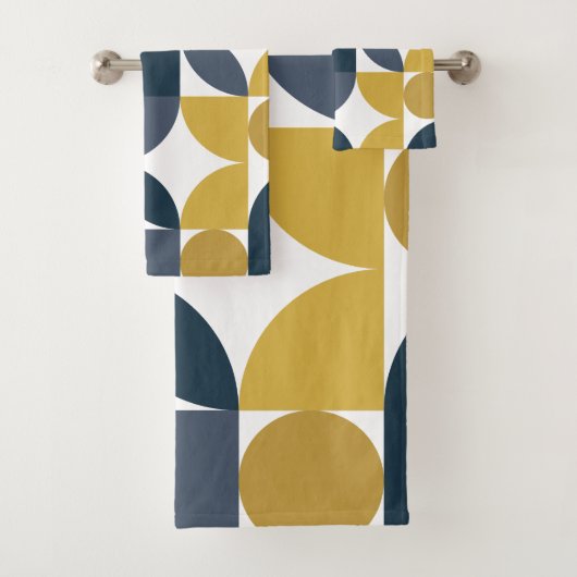 Abstract Navy Mustard geometrisch patroon Bad Handdoek (Insitu)
