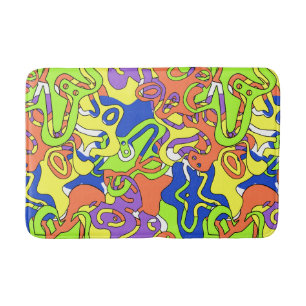 Abstract Neon Doodle Maze Patroon Badmat