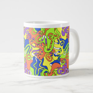 Abstract Neon Doodle Maze Patroon Extra Grote Beker