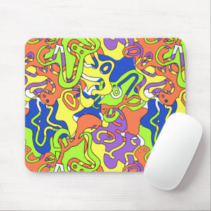 Abstract Neon Doodle Maze Patroon Muismat