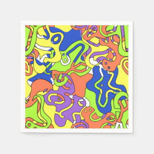 Abstract Neon Doodle Maze Patroon Servet