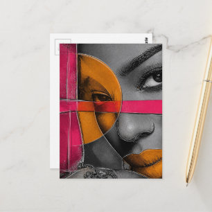 Abstract Neon Gezicht Dames Mixed Media Collage Briefkaart
