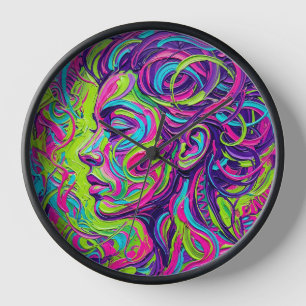 Abstract Neon Gezicht Portret Olie Kunst Klokken