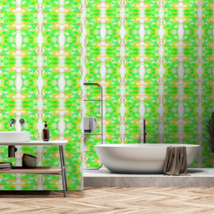 Abstract Neon Groen Goud Geel Waterverf Paint Behang