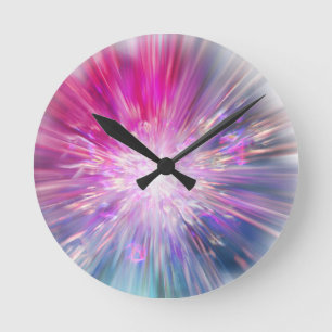 Abstract neon roze en blauwe energie-uitbarsting g ronde klok