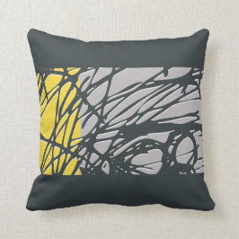 Abstract nestontwerp in grijs en geel kussen