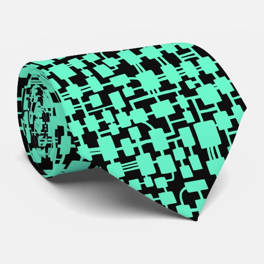 Abstract netwerk - Turquoise on Black Stropdas (Opgerold)