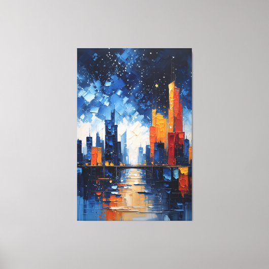 Abstract Night Skyline Impasto Canvas Print (Voorkant)