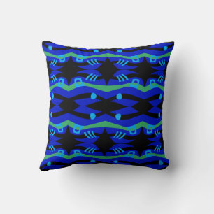 Abstract Noah's Ark Zwart Blauw Turquoise Groen Kussen