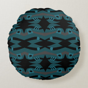 Abstract Noah's Ark Zwart Blauwgroen Grijs Rond Kussen
