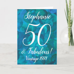 Abstract Ocean Blue Blauwgroen 50 en Fabulous Birt Kaart