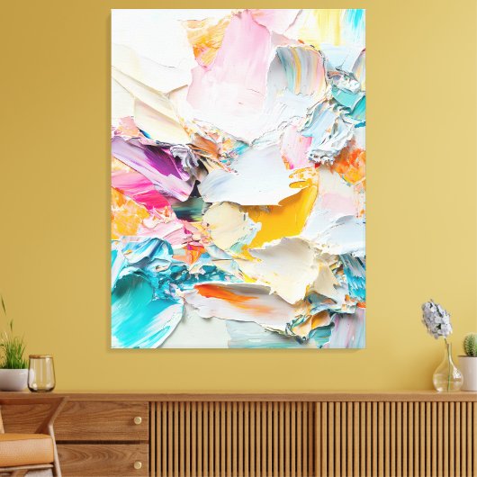 Abstract olieverfschilderij in pasteltinten canvas afdruk (Insitu (Woonkamer))