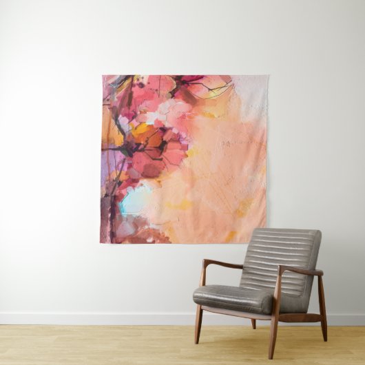 Abstract olieverfschilderlandschap. Kleurblauwe pe Wandkleed (In Situ (horizontaal))