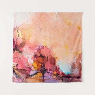 Abstract olieverfschilderlandschap. Kleurblauwe pe Wandkleed