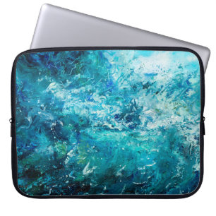 abstract olieverschilderij met golven in de oceaan laptop sleeve
