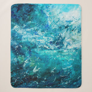 abstract olieverschilderij met golven in de oceaan sherpa deken