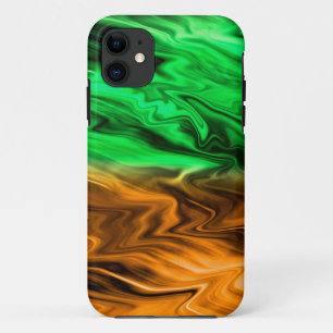Abstract ondoordacht patroon in oranje groen iPhone 11 hoesje