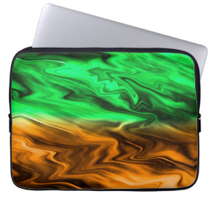 Abstract ondoordacht patroon in oranje groen laptop sleeve
