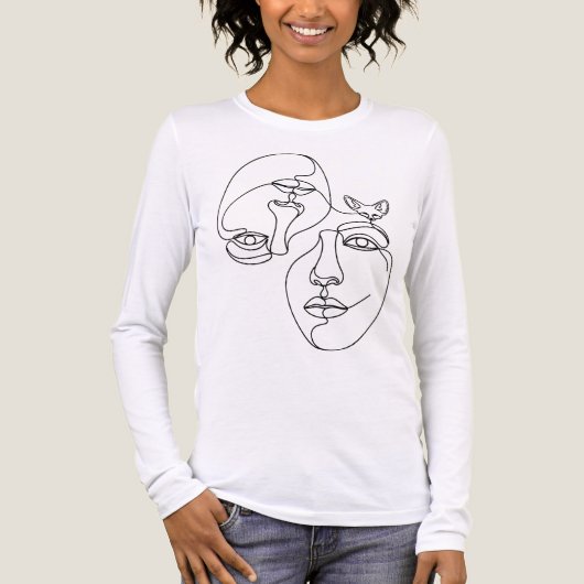 Abstract One Line Faces with Fennec Fox Tri-Blend Shirt (Voorkant volledig)