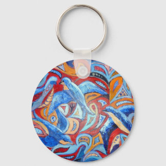 Abstract ontwerp met blauwe zwaluwen met rood acce sleutelhanger