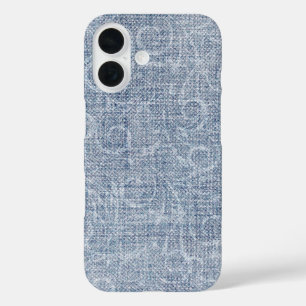 Abstract ontwerp op vervaagde denim iPhone 16 hoesje