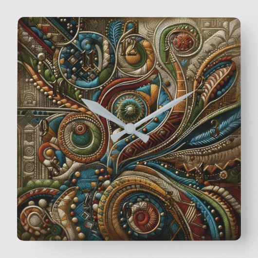 Abstract ontwerp Rood Blauw Goud Groen Vierkante Klok (Voorkant)