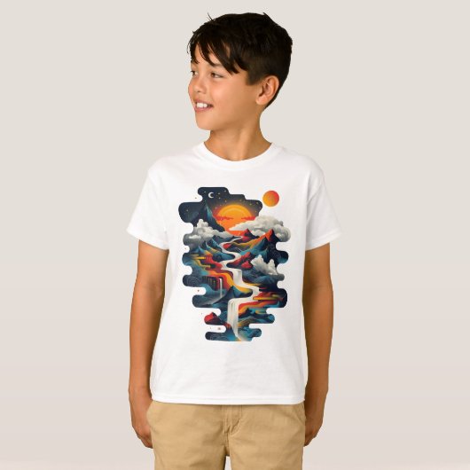 Abstract ontwerp, surrealistisch landschap t-shirt (Voorkant volledig)