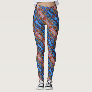 Abstract ontwerp van blauwe en roze spiraalvormige leggings