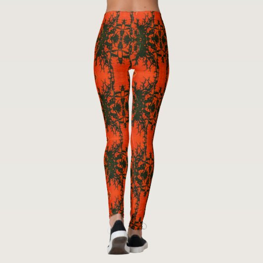 Abstract ontwerp, warm lava oranje en zwart vuur leggings (Achterkant)