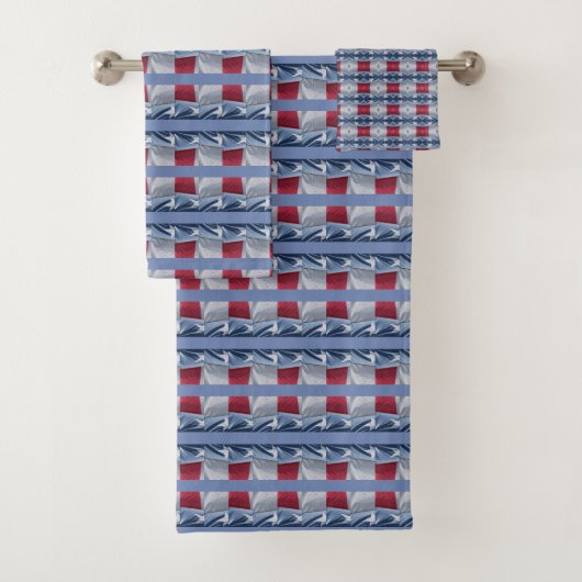 Abstract op rood wit en blauw bad handdoek (Insitu)