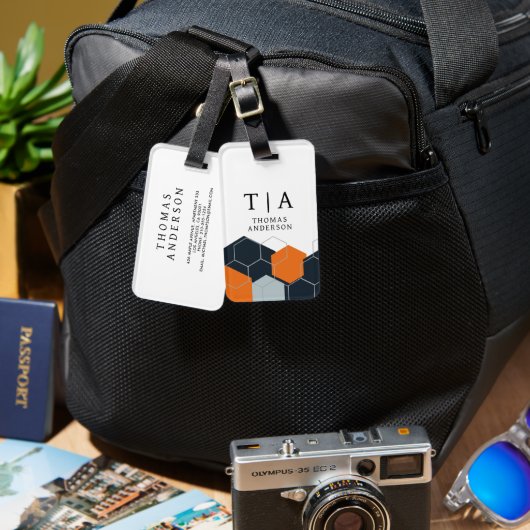 Abstract Orange-Black Geometric Background Bagagelabel (Voorkant /achterkant)