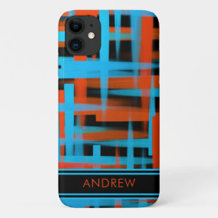 Abstract Oranje Blauw Zwart Strokes Monogram iPhone 11 Hoesje