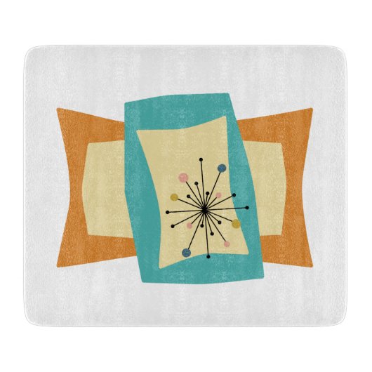 Abstract Oranje Blauwgroen Geometrisch Mid Century Snijplank (Voorkant)