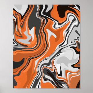 Abstract Oranje en Zwart Vloeibaar Kunstwerk Poster