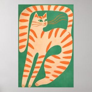 Abstract Oranje Kat Poster, Minimalistische Katach Poster