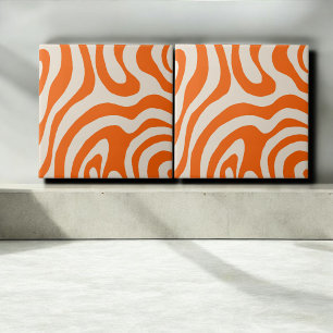 Abstract Oranje Marmer Groovy Streep Stout Modern Tegeltje