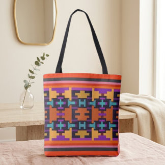Abstract Oranje, Paars, Geel & Blauw Tribale Tote Draagtas